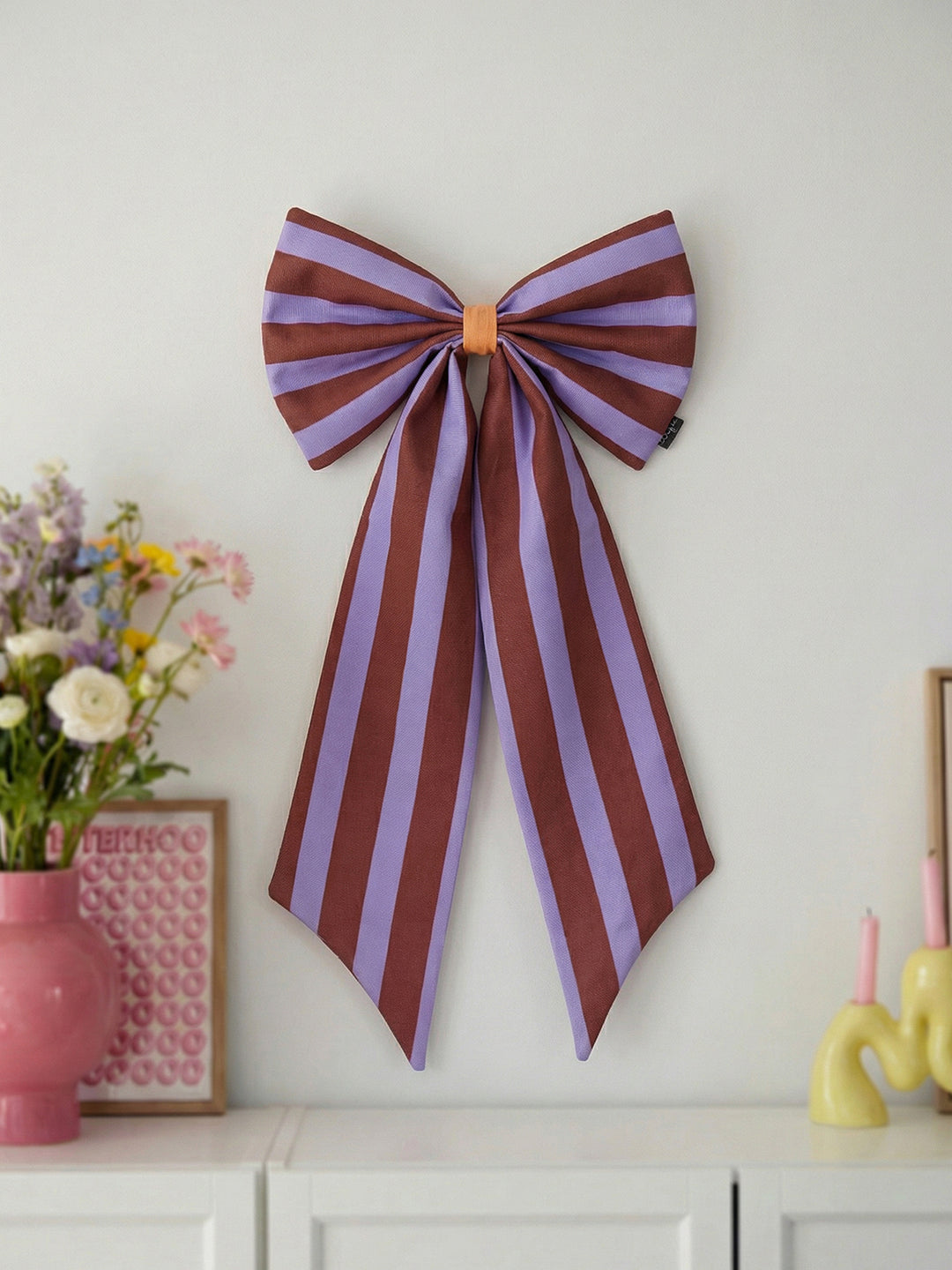 Schleife Canvas braun/flieder breit gestreift