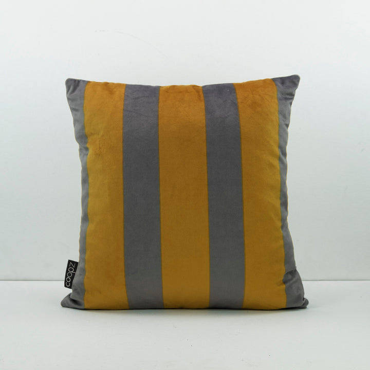 Cushion cover Stripe Velvet Grey-Yellow