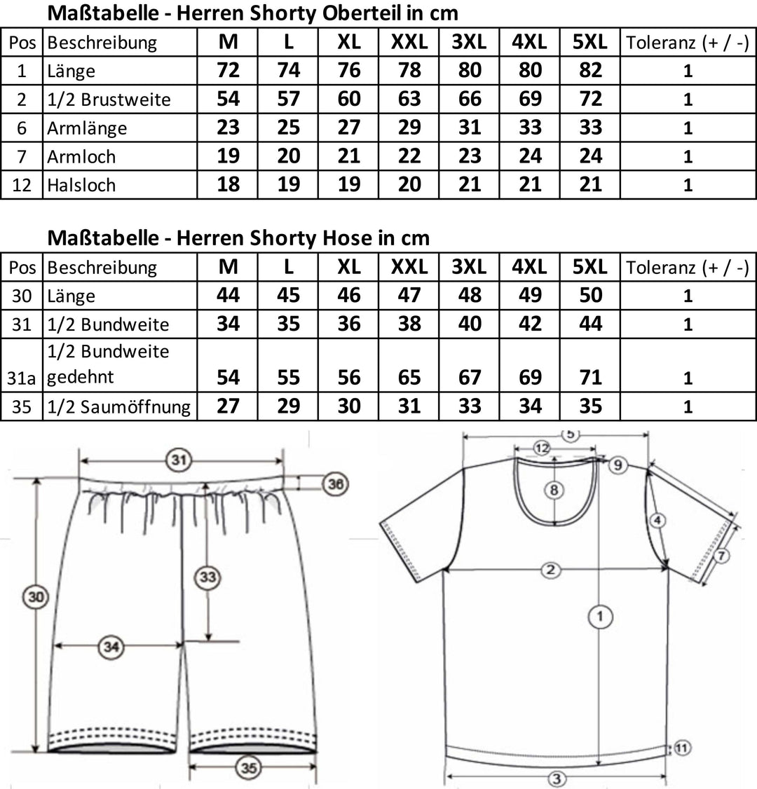 Pyjama Set Shorty - Gestreift mit Knopf