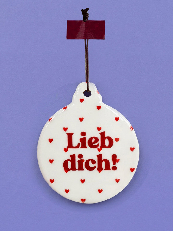Anhänger Weihnachtskugel Liebe rote Herzchen Keramik creme
