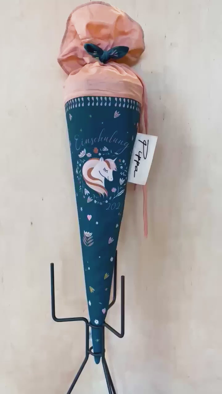 Schultüte klein Einhorn 50 cm Nr. 1 - mit Haarschleife